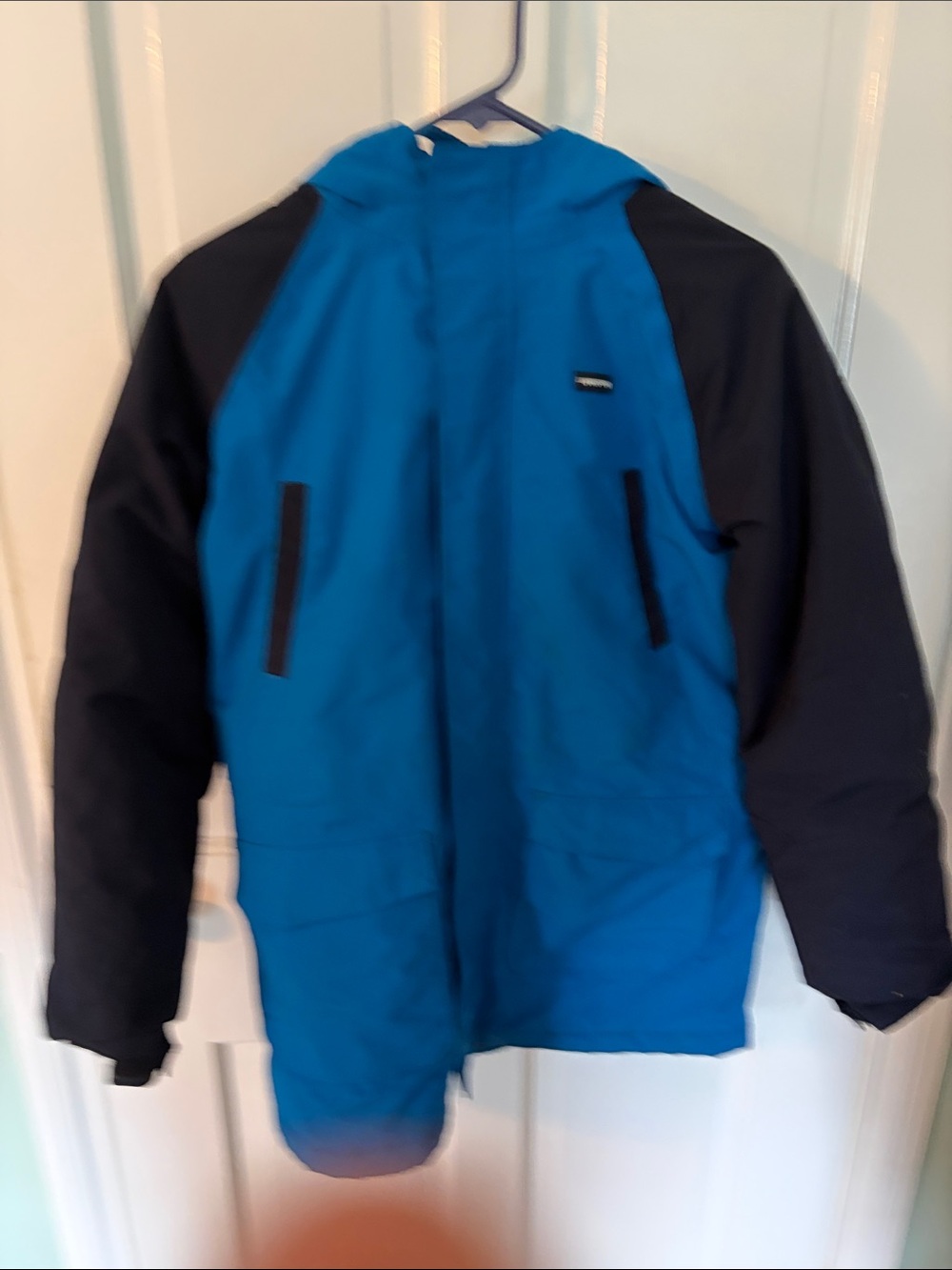 Lands End Kids Blue and Black Winter Jacket - Durable Hooded Coat